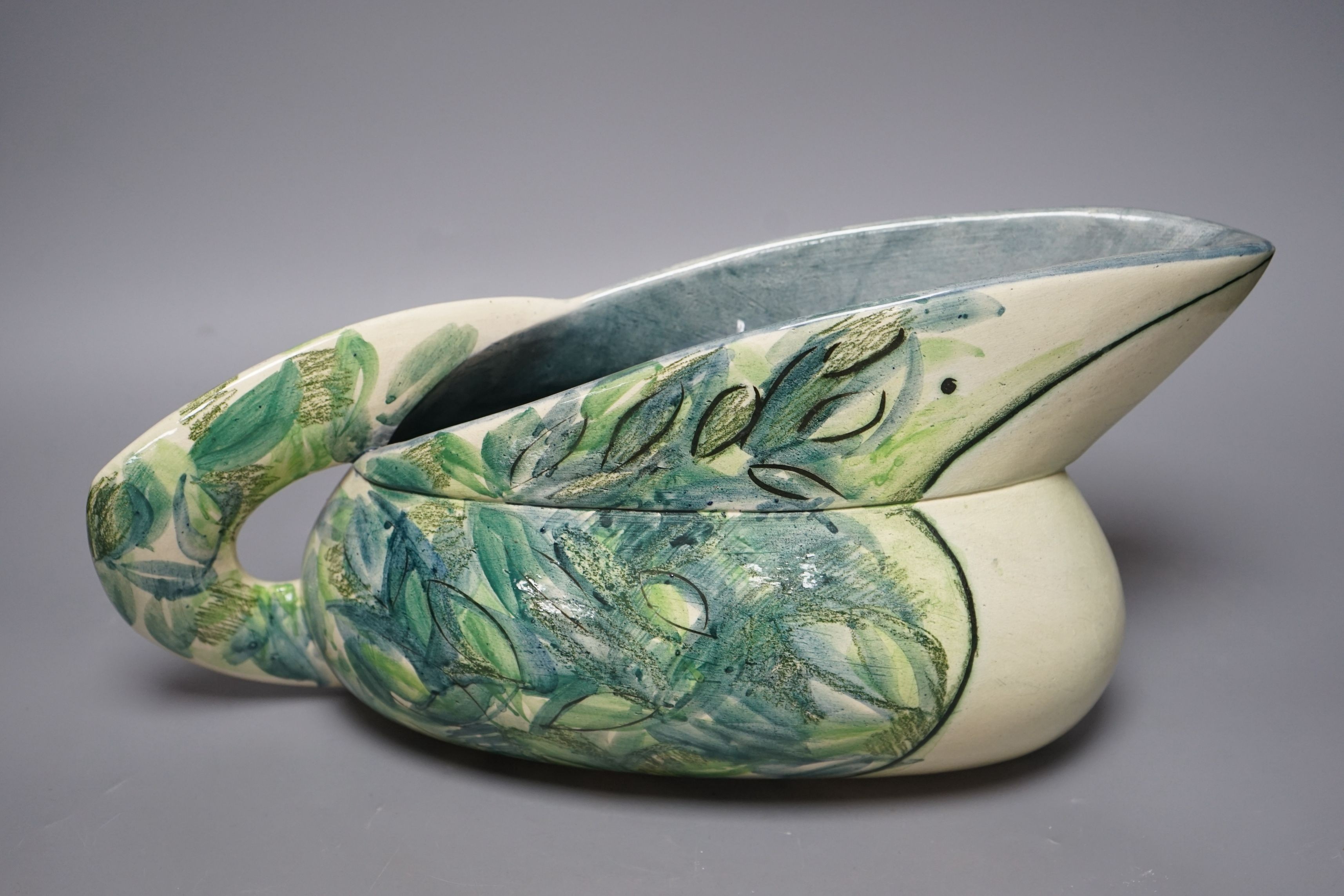 Kate Byrne (British contemporary), an abstract bird jug, with label and mark to base, 42cm wide
